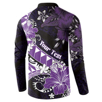 Personalised Hawaii Valentine Day Button Sweatshirt Polynesian Hibiscus Art Style Purple