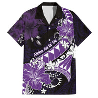 Personalised Hawaii Valentine Day Family Matching Off The Shoulder Long Sleeve Dress and Hawaiian Shirt Polynesian Hibiscus Art Style Purple