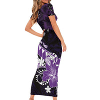 Personalised Hawaii Valentine Day Short Sleeve Bodycon Dress Polynesian Hibiscus Art Style Purple