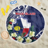 Wake Island Beach Blanket Tribal Pattern With Hibiscus Flowers