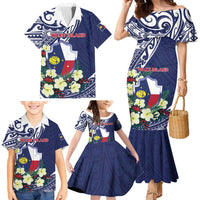 Personalised Wake Island Family Matching Mermaid Dress and Hawaiian Shirt Tribal Pattern With Hibiscus Flowers