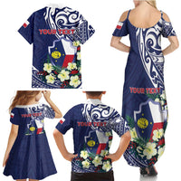 Personalised Wake Island Family Matching Summer Maxi Dress and Hawaiian Shirt Tribal Pattern With Hibiscus Flowers
