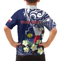 Personalised Wake Island Kid Hawaiian Shirt Tribal Pattern With Hibiscus Flowers
