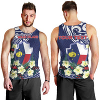 Personalised Wake Island Men Tank Top Tribal Pattern With Hibiscus Flowers