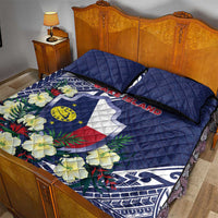 Wake Island Quilt Bed Set Tribal Pattern With Hibiscus Flowers