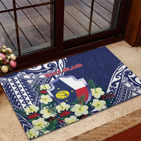Wake Island Rubber Doormat Tribal Pattern With Hibiscus Flowers