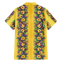 Aloha Hawaii Mardi Gras Family Matching Off The Shoulder Long Sleeve Dress and Hawaiian Shirt Gold Style