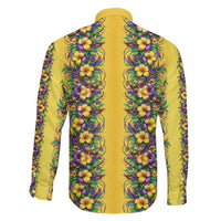 Aloha Hawaii Mardi Gras Family Matching Off Shoulder Short Dress and Hawaiian Shirt Gold Style
