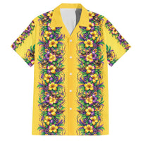 Aloha Hawaii Mardi Gras Family Matching Tank Maxi Dress and Hawaiian Shirt Gold Style