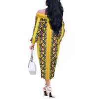 Aloha Hawaii Mardi Gras Off The Shoulder Long Sleeve Dress Gold Style
