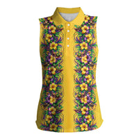 Aloha Hawaii Mardi Gras Women Sleeveless Polo Shirt Gold Style