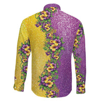 Hawaii Mardi Gras Family Matching Off Shoulder Short Dress and Hawaiian Shirt Plumeria Lei Beads Glitter Style