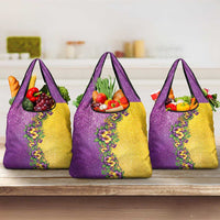 Hawaii Mardi Gras Grocery Bag Plumeria Lei Beads Glitter Style LT05 3-pack One Size Colorful - Polynesian Pride