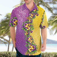 Hawaii Mardi Gras Hawaiian Shirt Plumeria Lei Beads Glitter Style LT05 - Polynesian Pride