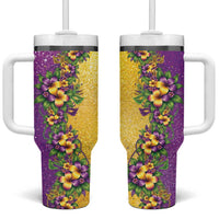 Hawaii Mardi Gras Tumbler With Handle Plumeria Lei Beads Glitter Style LT05 One Size: 40 oz Colorful - Polynesian Pride