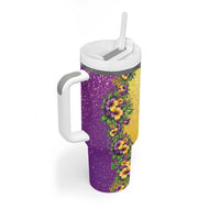 Hawaii Mardi Gras Tumbler With Handle Plumeria Lei Beads Glitter Style LT05 - Polynesian Pride