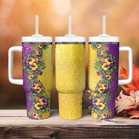 Hawaii Mardi Gras Tumbler With Handle Plumeria Lei Beads Glitter Style LT05 - Polynesian Pride