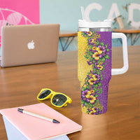 Hawaii Mardi Gras Tumbler With Handle Plumeria Lei Beads Glitter Style LT05 - Polynesian Pride