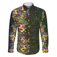 Hawaii Mardi Gras Family Matching Off Shoulder Maxi Dress and Hawaiian Shirt Tropical Flowers Glitter Style