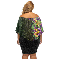 Hawaii Mardi Gras Off Shoulder Short Dress Tropical Flowers Glitter Style LT05 - Polynesian Pride