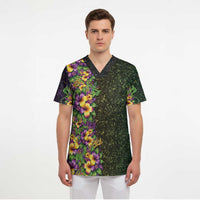 Hawaii Mardi Gras Scrub Top Tropical Flowers Glitter Style