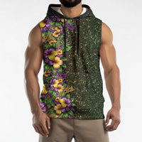 Hawaii Mardi Gras Sleeveless Hoodie Tropical Flowers Glitter Style