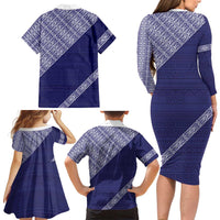 Tonga Queen Salote College Family Matching Long Sleeve Bodycon Dress and Hawaiian Shirt 100 Years Anniversary Navy Color LT05 - Polynesian Pride