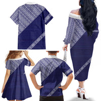 Tonga Queen Salote College Family Matching Off The Shoulder Long Sleeve Dress and Hawaiian Shirt 100 Years Anniversary Navy Color LT05 - Polynesian Pride