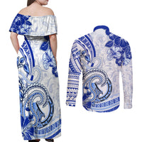 Polynesia Paisley Couples Matching Off Shoulder Maxi Dress and Long Sleeve Button Shirt Mix Navy Polynesian Pattern LT05 - Polynesian Pride
