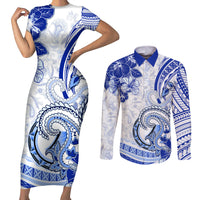Polynesia Paisley Couples Matching Short Sleeve Bodycon Dress and Long Sleeve Button Shirt Mix Navy Polynesian Pattern LT05 Navy - Polynesian Pride