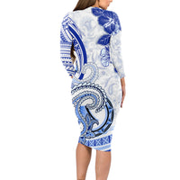 Polynesia Paisley Long Sleeve Bodycon Dress Mix Navy Polynesian Pattern LT05 - Polynesian Pride
