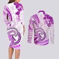 Polynesia Paisley Couples Matching Long Sleeve Bodycon Dress and Long Sleeve Button Shirt Mix Pink Polynesian Pattern LT05 - Polynesian Pride
