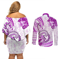 Polynesia Paisley Couples Matching Off Shoulder Short Dress and Long Sleeve Button Shirt Mix Pink Polynesian Pattern LT05 - Polynesian Pride