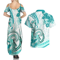 Polynesia Paisley Couples Matching Summer Maxi Dress and Hawaiian Shirt Mix Teal Polynesian Pattern LT05 - Polynesian Pride