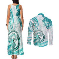 Polynesia Paisley Couples Matching Tank Maxi Dress and Long Sleeve Button Shirt Mix Teal Polynesian Pattern LT05 - Polynesian Pride