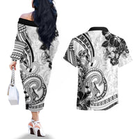 Polynesia Paisley Couples Matching Off The Shoulder Long Sleeve Dress and Hawaiian Shirt Mix White Polynesian Pattern LT05 - Polynesian Pride