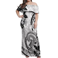 Polynesia Paisley Off Shoulder Maxi Dress Mix White Polynesian Pattern LT05 Women White - Polynesian Pride