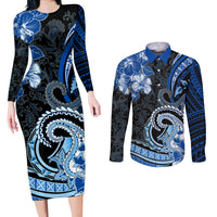 Polynesia Paisley Couples Matching Long Sleeve Bodycon Dress and Long Sleeve Button Shirt Mix Blue Polynesian Pattern LT05 Blue - Polynesian Pride