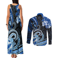Polynesia Paisley Couples Matching Tank Maxi Dress and Long Sleeve Button Shirt Mix Blue Polynesian Pattern LT05 - Polynesian Pride