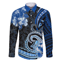 Polynesia Paisley Family Matching Off Shoulder Maxi Dress and Hawaiian Shirt Mix Blue Polynesian Pattern LT05 Dad's Shirt - Long Sleeve Blue - Polynesian Pride