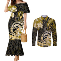 Polynesia Paisley Couples Matching Mermaid Dress and Long Sleeve Button Shirt Mix Gold Polynesian Pattern LT05 Gold - Polynesian Pride