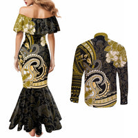 Polynesia Paisley Couples Matching Mermaid Dress and Long Sleeve Button Shirt Mix Gold Polynesian Pattern LT05 - Polynesian Pride
