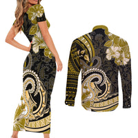 Polynesia Paisley Couples Matching Short Sleeve Bodycon Dress and Long Sleeve Button Shirt Mix Gold Polynesian Pattern LT05 - Polynesian Pride