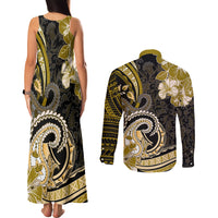 Polynesia Paisley Couples Matching Tank Maxi Dress and Long Sleeve Button Shirt Mix Gold Polynesian Pattern LT05 - Polynesian Pride