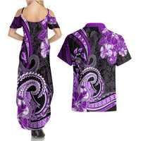 Polynesia Paisley Couples Matching Summer Maxi Dress and Hawaiian Shirt Mix Purple Polynesian Pattern LT05 - Polynesian Pride