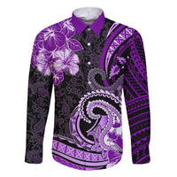 Polynesia Paisley Family Matching Mermaid Dress and Hawaiian Shirt Mix Purple Polynesian Pattern LT05 Dad's Shirt - Long Sleeve Purple - Polynesian Pride