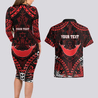 Personalised Easter Island Couples Matching Long Sleeve Bodycon Dress and Hawaiian Shirt Polynesian Pattern Emblem