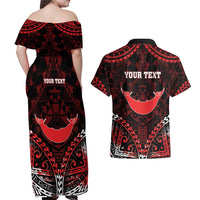 Personalised Easter Island Couples Matching Off Shoulder Maxi Dress and Hawaiian Shirt Polynesian Pattern Emblem