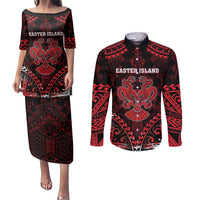 Personalised Easter Island Couples Matching Puletasi and Long Sleeve Button Shirt Polynesian Pattern Emblem
