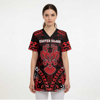 Personalised Easter Island Scrub Top Polynesian Pattern Emblem - Polynesian Pride